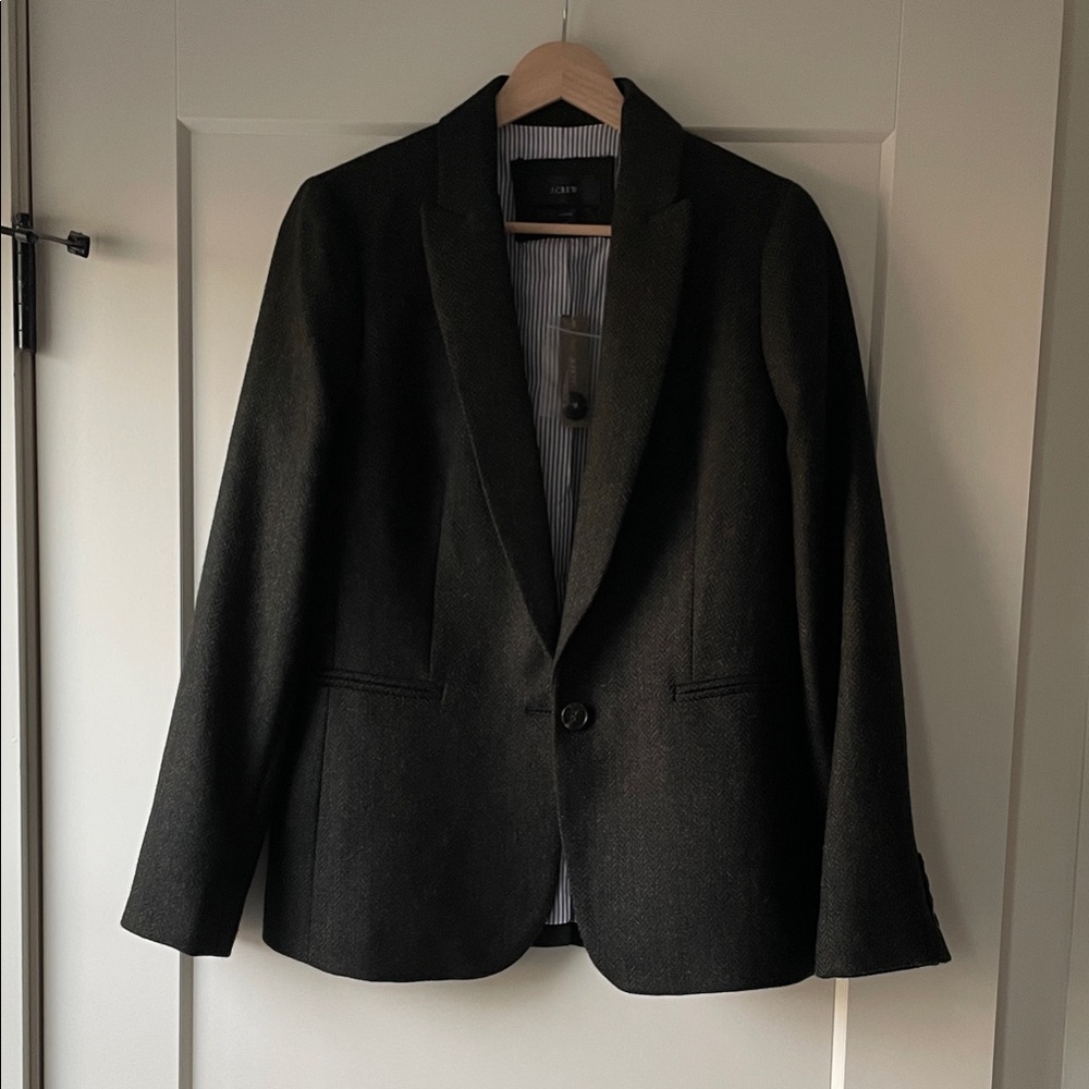J Crew Parke Blazer in Pine English Wool Herringbone